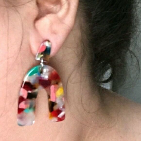 Colorful Acrylic Dangle Shoe Horse Shaped Earrings - Picture 5 of 10